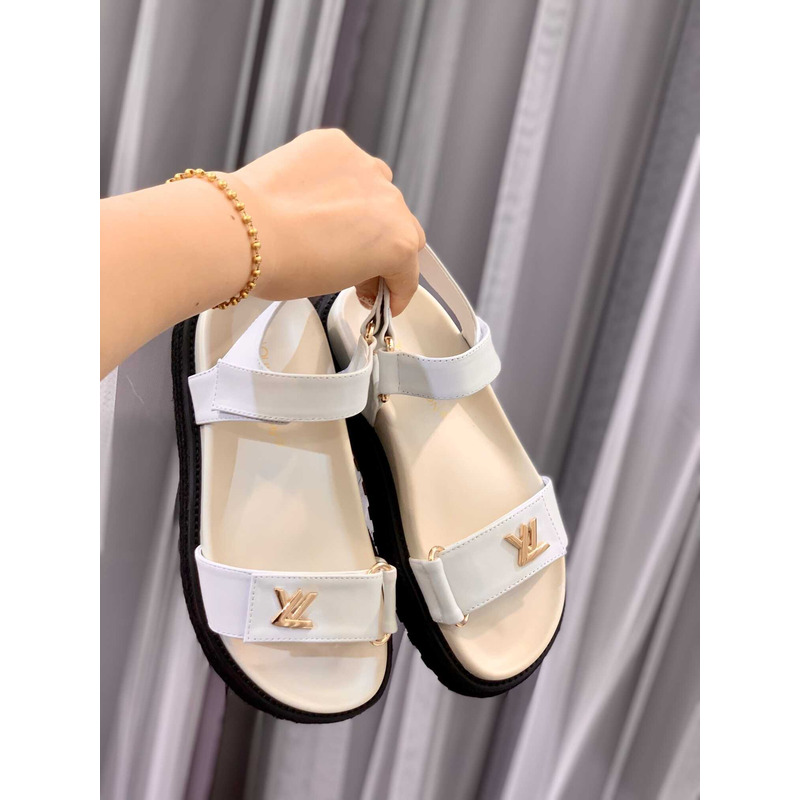 l**is V*t*n lv sunset comfort flat sandal lamb leather white