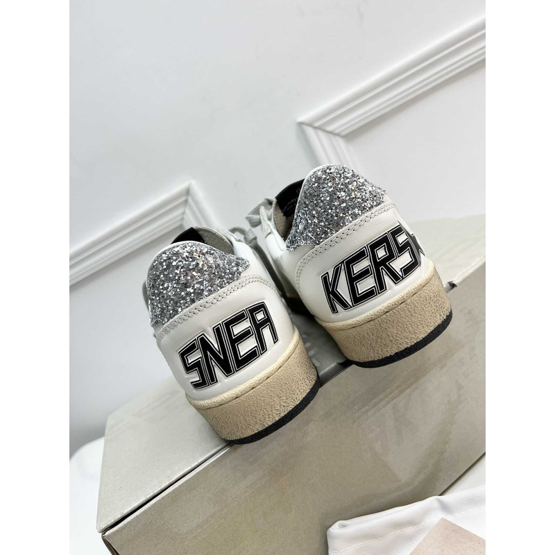 GGDB Ball Star Sneakers In White Nappa Gliter Grey