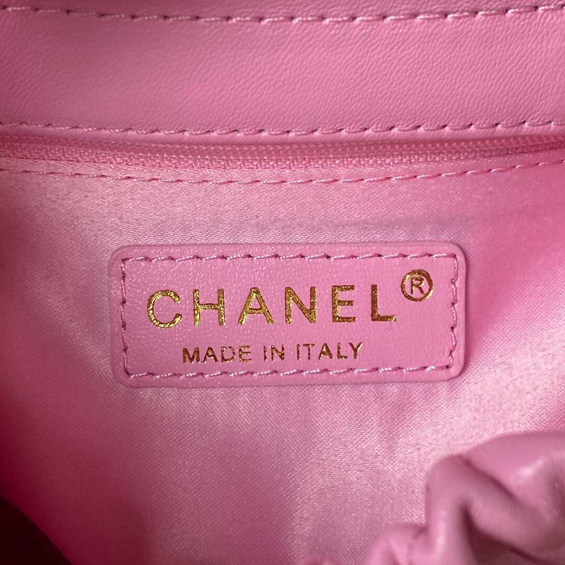 Ch*el small bucket bag lambskin resin & gold-tone metal pink