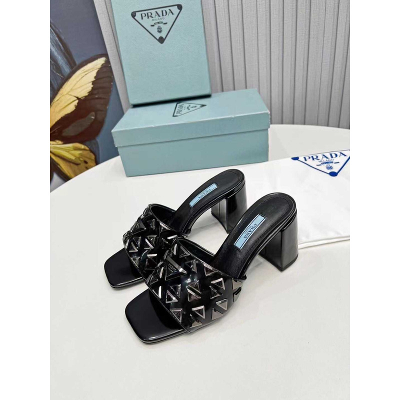 Pra*a leather studded metallic heel 7 mm black