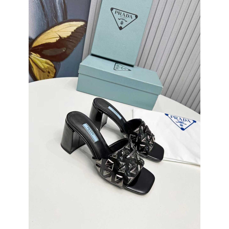Pra*a leather studded metallic heel 7 mm black