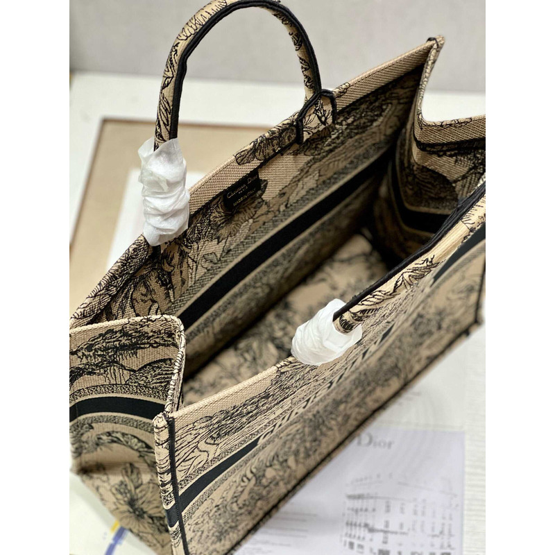 D*or large book tote beige multicolor toile de jouy voyage embroidery bag