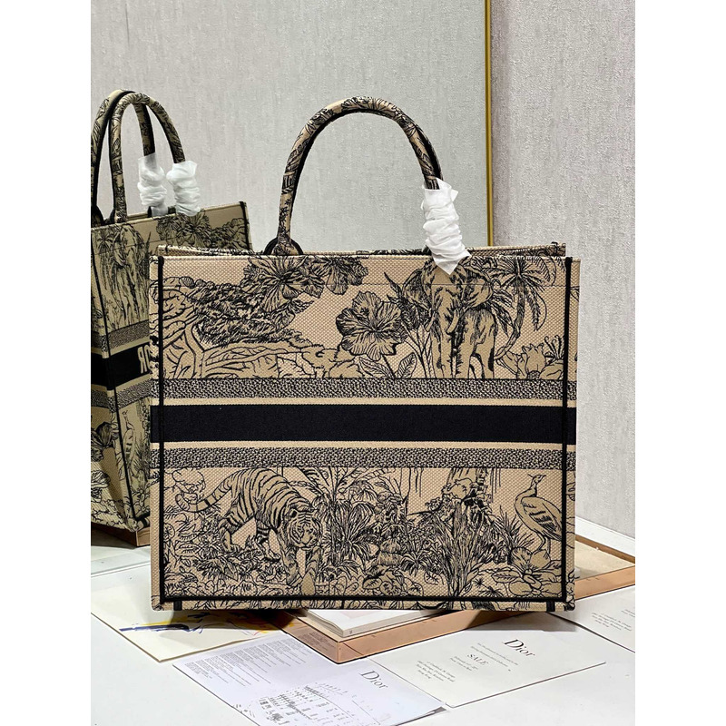 D*or large book tote beige multicolor toile de jouy voyage embroidery bag