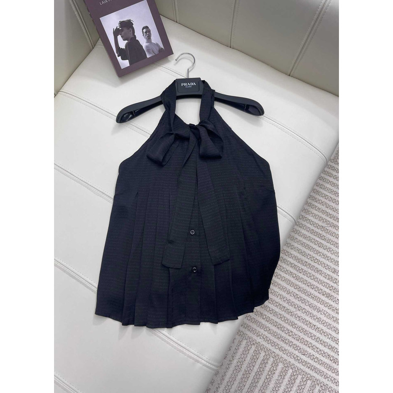 Pra*a crepe de chine jacquard top black