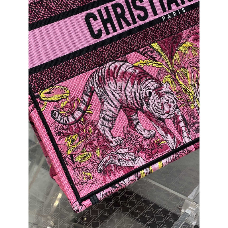 D*or book tote fuchsia multicolor toile de jouy voyage embroidery