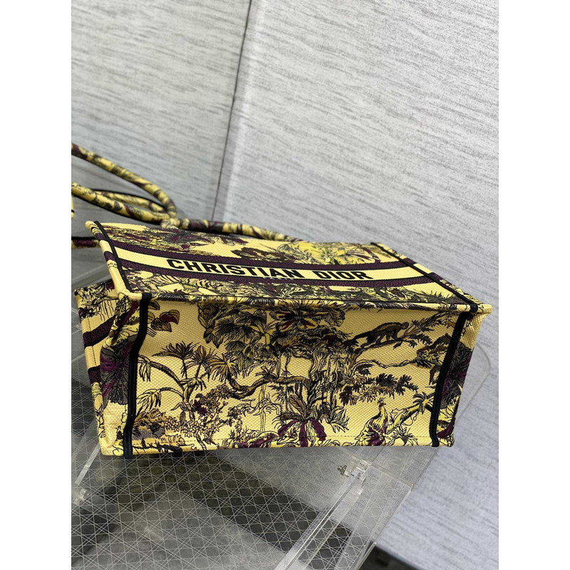 D*or medium book tote bag multicolour voyage jouy print embroidery on yellow fabric