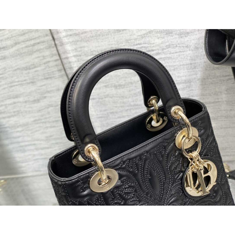 D*or small lady D*or my abcD*or bag black lambskin quilted-effect ornamental motif