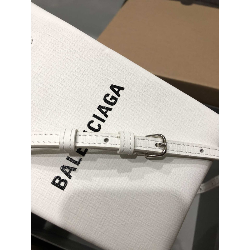 Ba*len*cia*ga textured calfskin logo shopping phone holder bag white