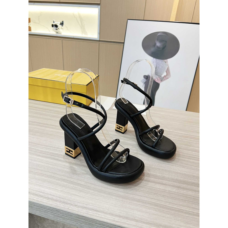 F**di black nappa leather sandals
