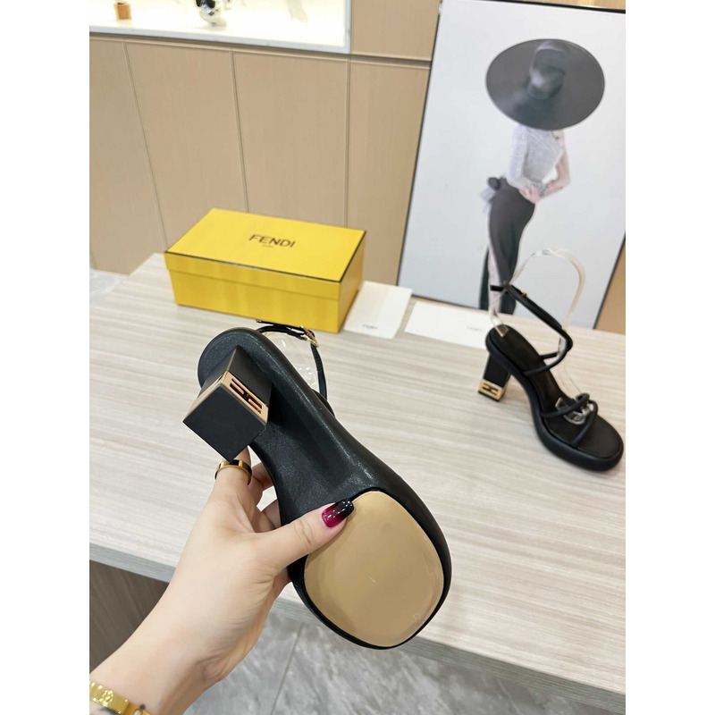 F**di black nappa leather sandals