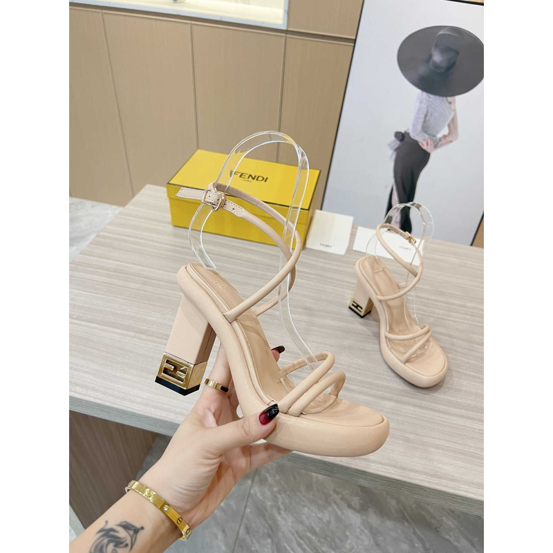 F**di beige nappa leather sandals