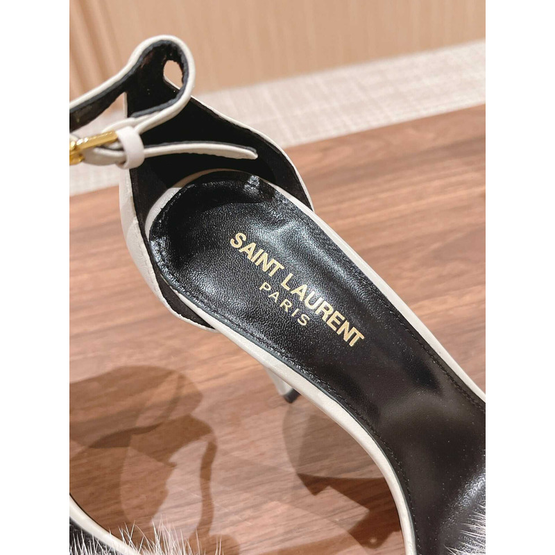 Saint Laurent White Bea Mink Heel Sandals