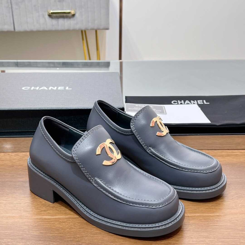Ch*el large cc calfskin loafer grey