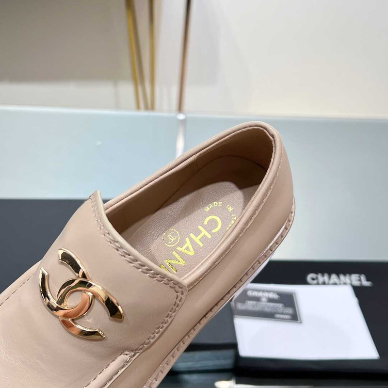 Ch*el large cc calfskin loafer beige