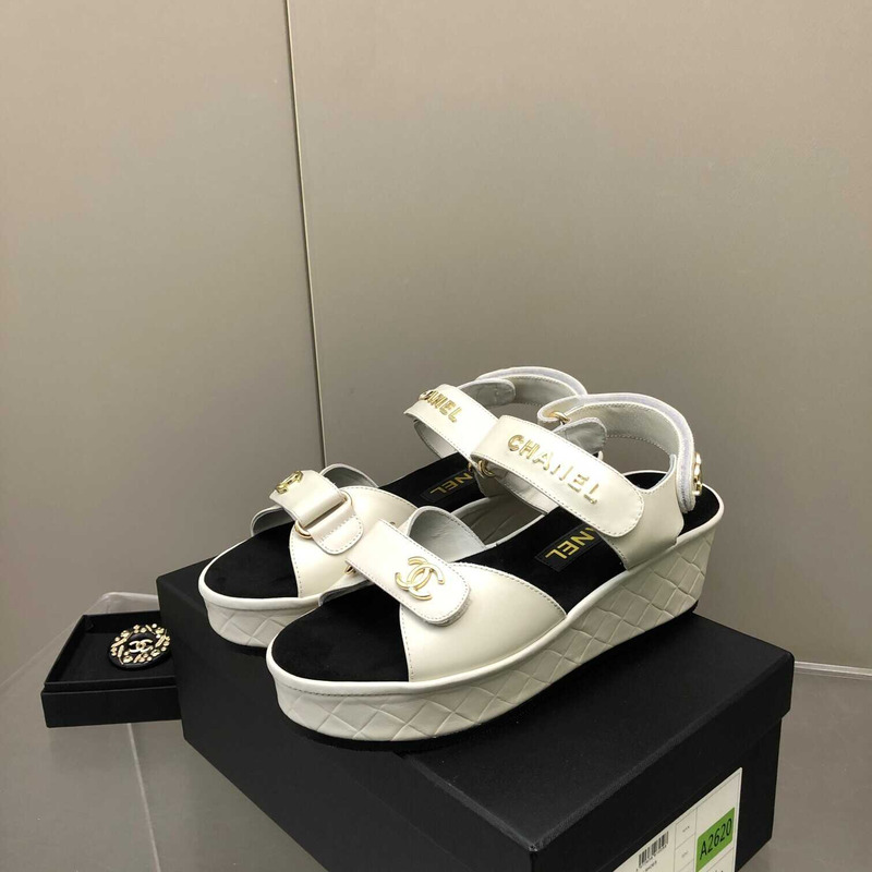 Ch*el leather sandals white
