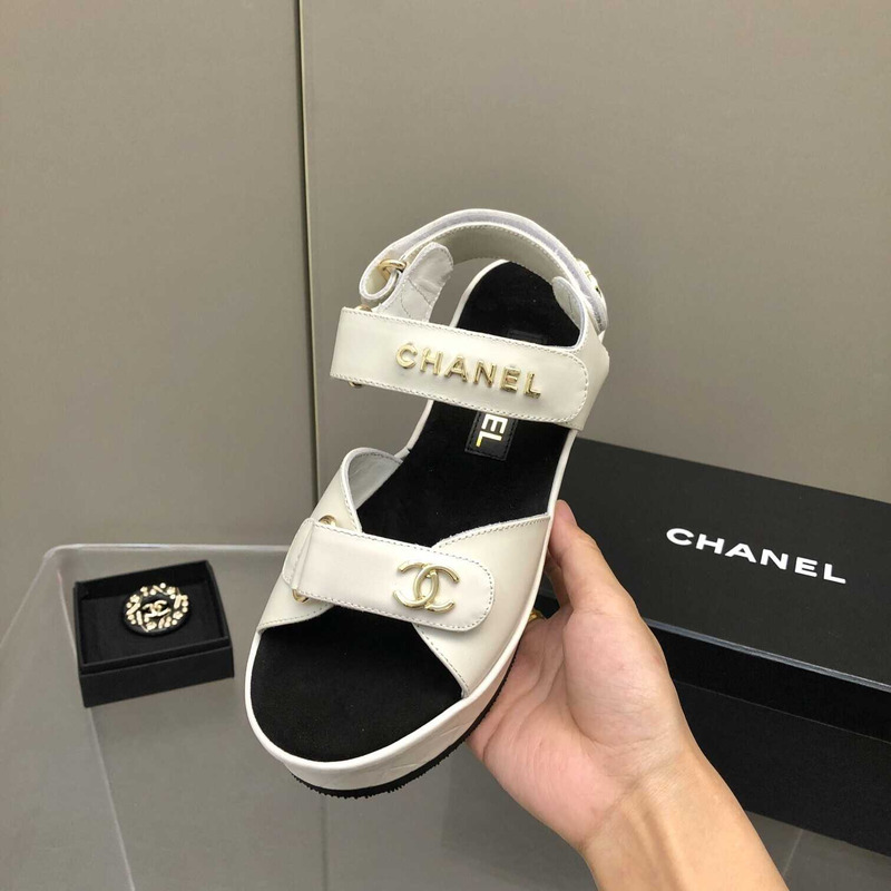 Ch*el leather sandals white