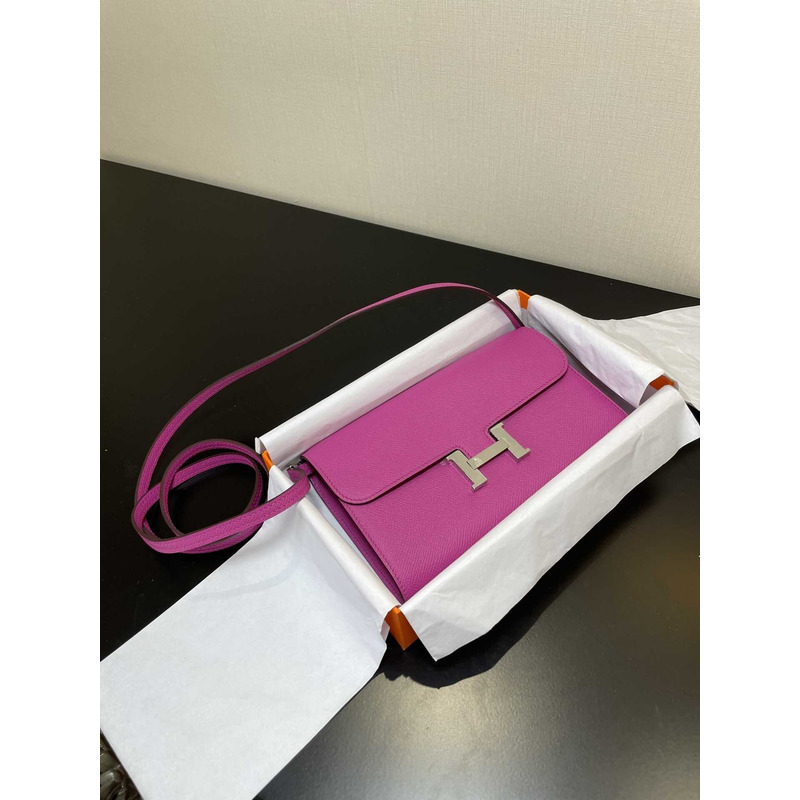 H**mes constance wallet to go silver hardware hot pink