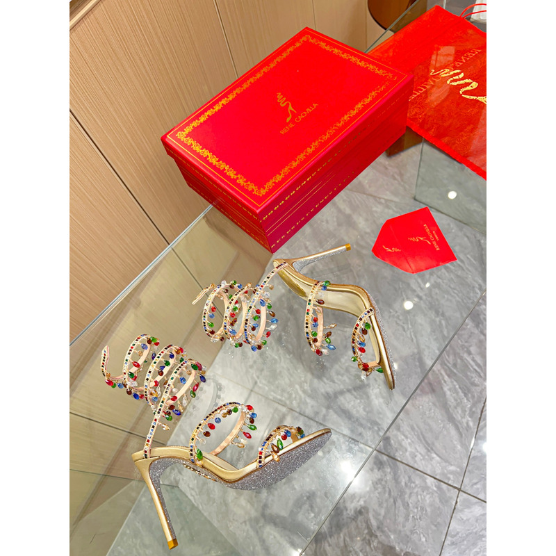 Rene Caovilla Must-Haves Chandelier Ruby Coloered Crystal Pumps