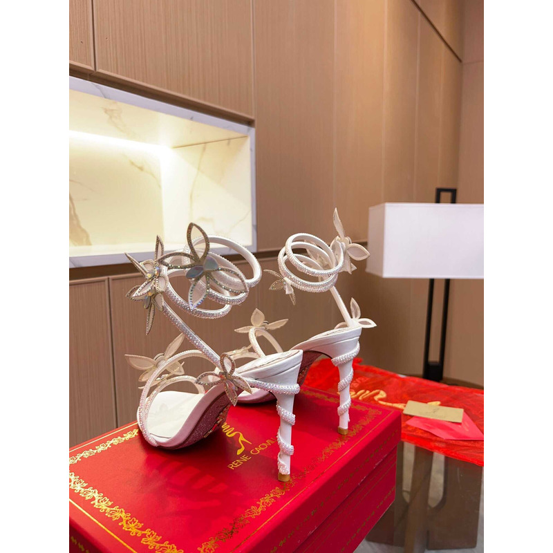 Rene Caovilla  Leruy Diamante Butterfly Wrap High Heel Sandals White