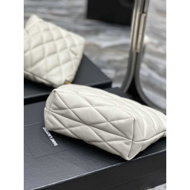 Saint Laurent Sade Calfskin Zipper Envelope Clutch Medium White