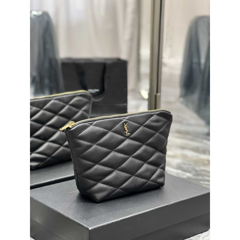 Saint Laurent Sade Calfskin Zipper Envelope Clutch Medium Black