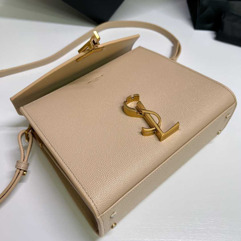 Saint Laurent Cassandra Mini Grained Embossed Leather Shoulder Crossbody Beige