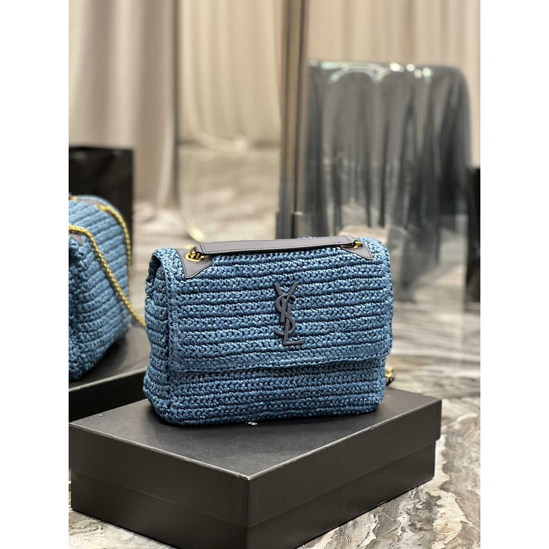 Saint Laurent Niki Medium Crocheted Shoulder Bag Blue