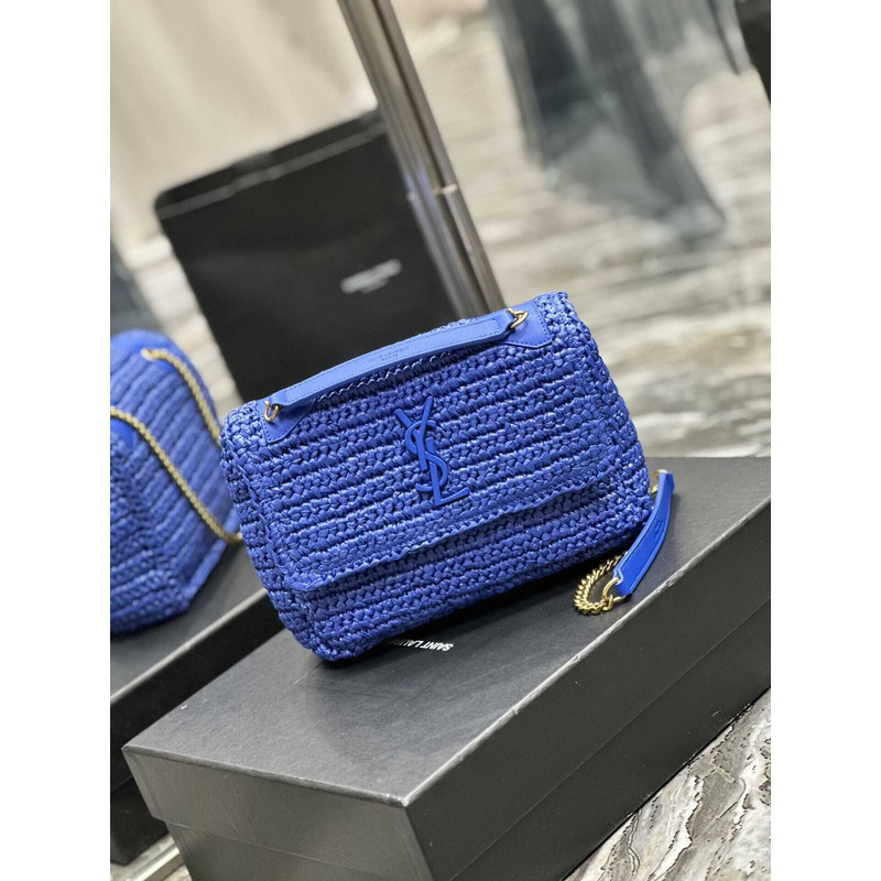 Saint Laurent Niki Small Crocheted Shoulder Bag Royal Blue