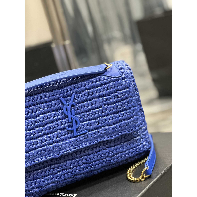 Saint Laurent Niki Small Crocheted Shoulder Bag Royal Blue