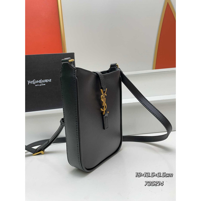Saint Laurent LE 5 À 7 Mini Vertical Bag In Shiny Leather Black
