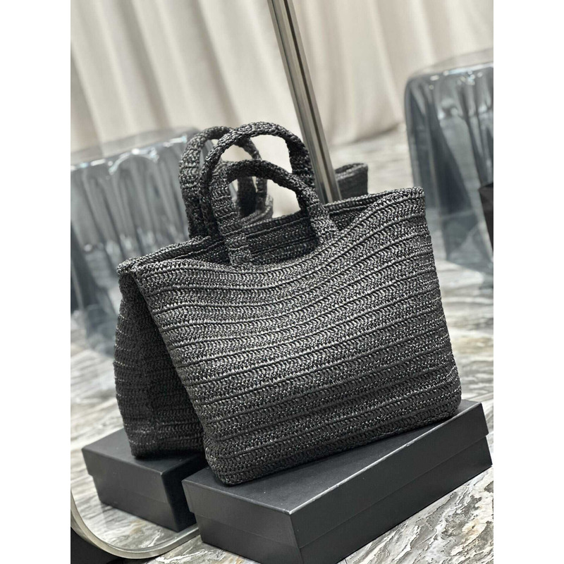 Saint Laurent Rive Gauche Soft Tote Bag In Crocheted Raffia