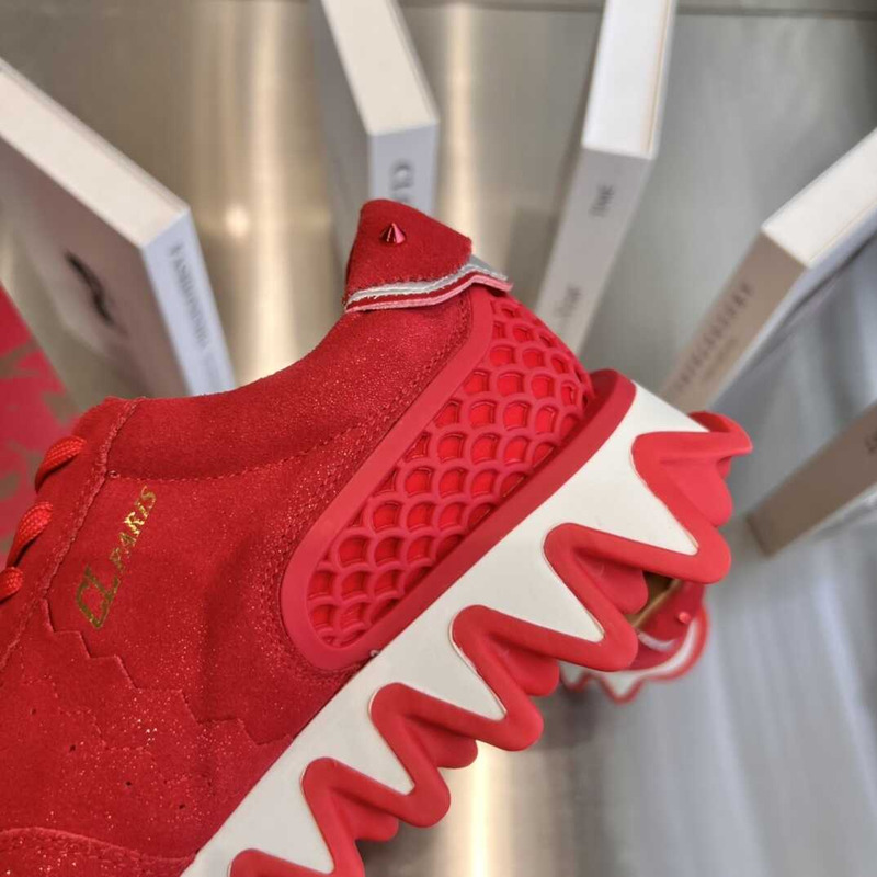 Ch**an louboutin loubishark flat metallic suede red sole runner sneakers