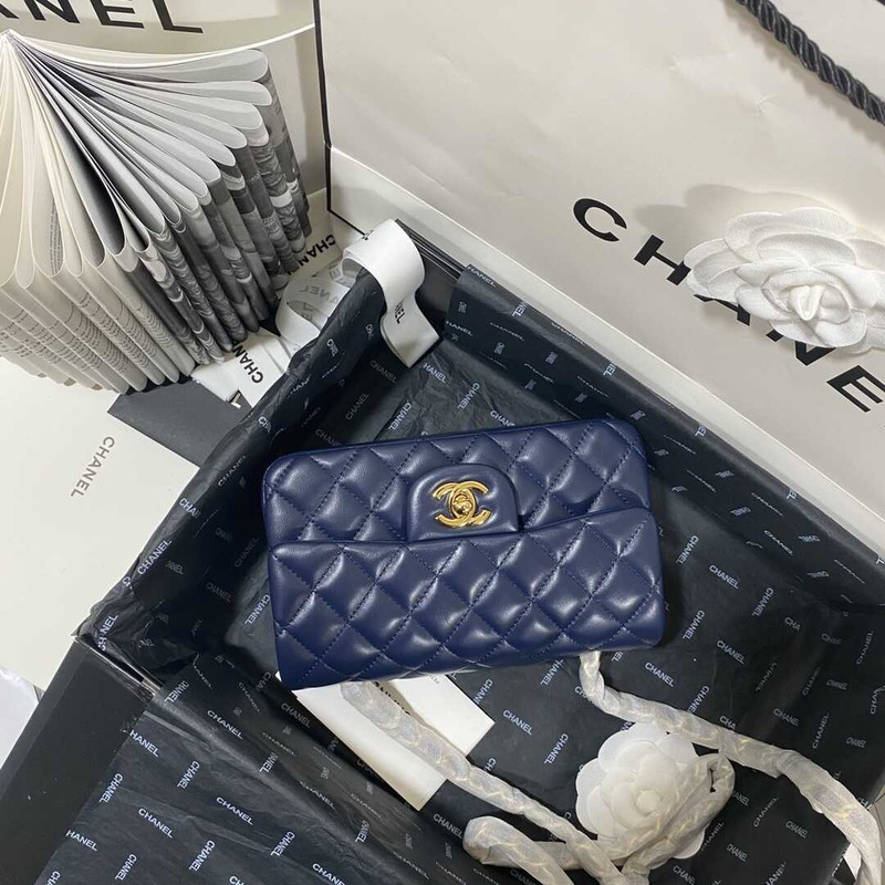 ch*el rectangular flap quilted Di*m*nd mini navy blue