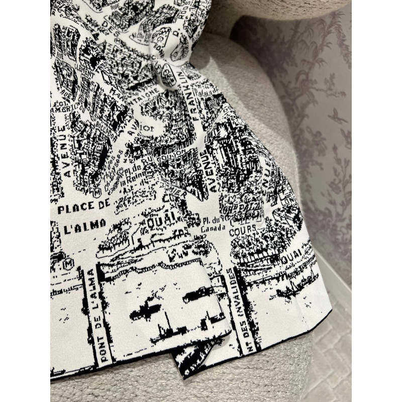 D*or short dress beige and black technical knit with plan de paris motif