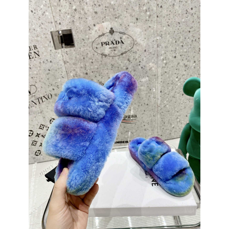 Ce**e open toe platform rubber sole casual style unisex faux fur blue