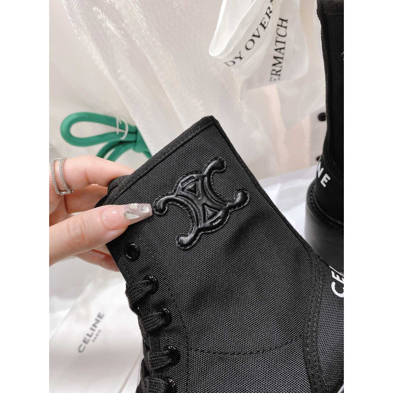 Ce**e  platform plain toe round toe rubber sole lace-up canvas  black