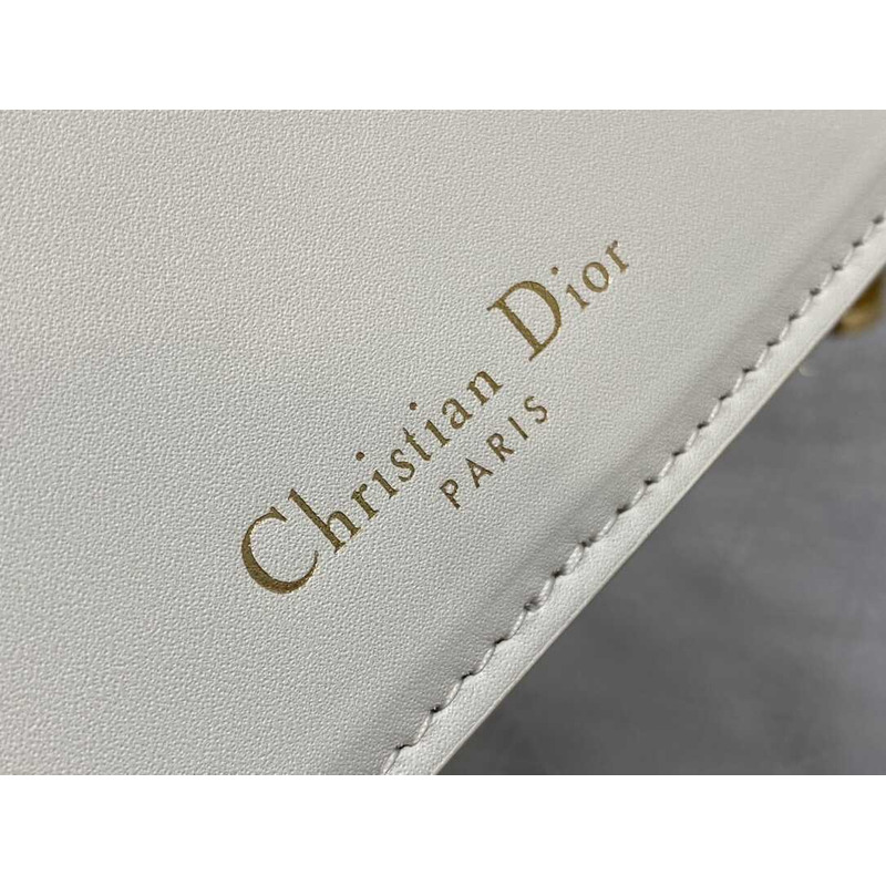 D*or cd signature bag with strap cd-embossed box calfskin white