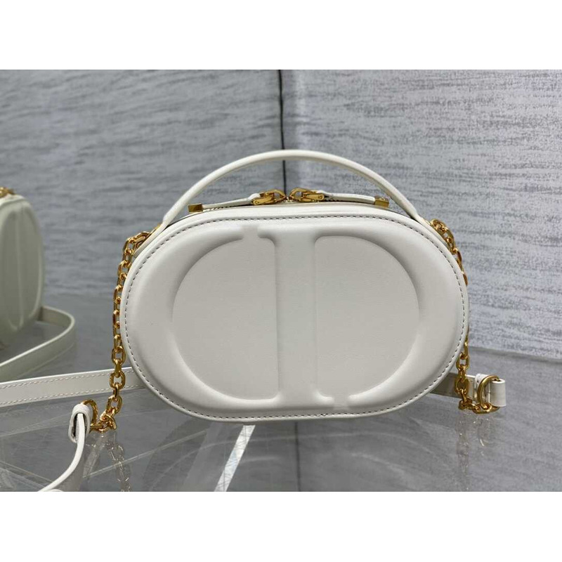 D*or cd signature oval camera bag latte calfskin white