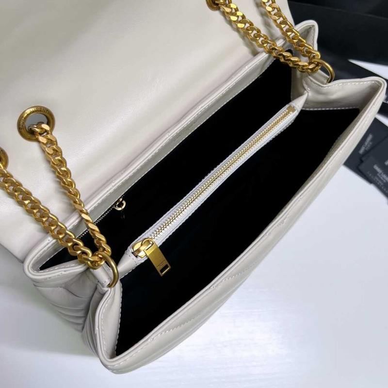 Saint Laurent Loulou Medium Bag In Quilted Leather White