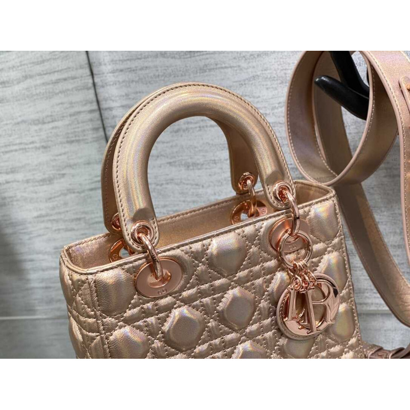 D*or small lady D*or bag lambskin rose gold