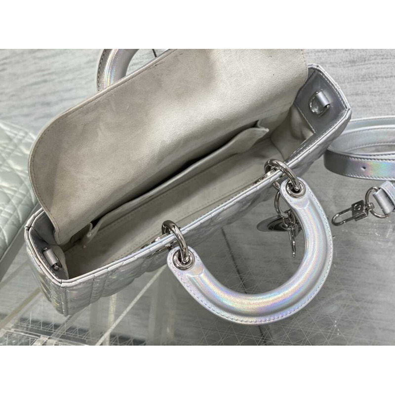 D*or medium lady d-joy bag lambskin silver