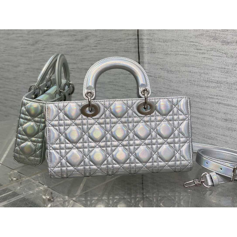 D*or medium lady d-joy bag lambskin silver