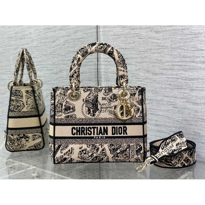 D*or lady D*or d-lite handbag medium beige and black