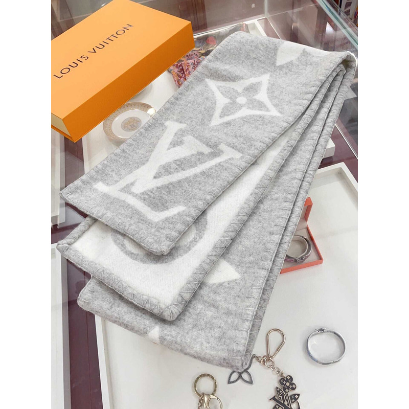 l**is V*t*n  cashmere wool double-sided wide scarf/shawl gray