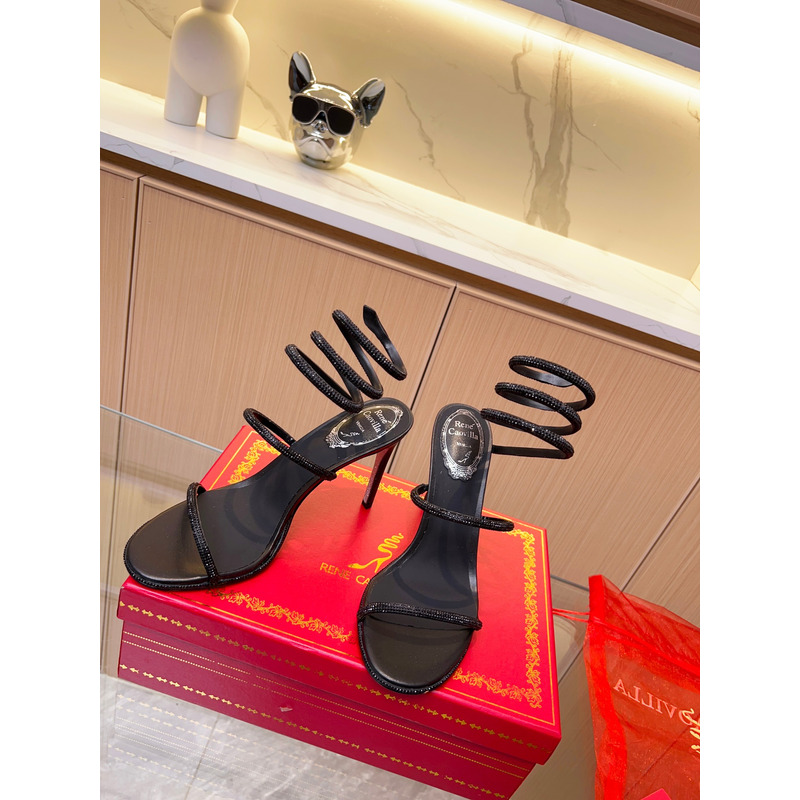 Rene Caovilla Cleo Crystal Sandals  95mm Black