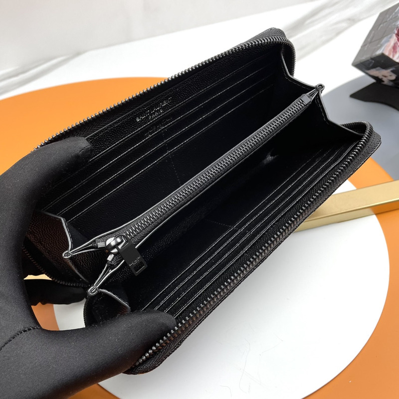 Saint Laurent Cassandre Mattelasse Zip Around Wallet Leather Black
