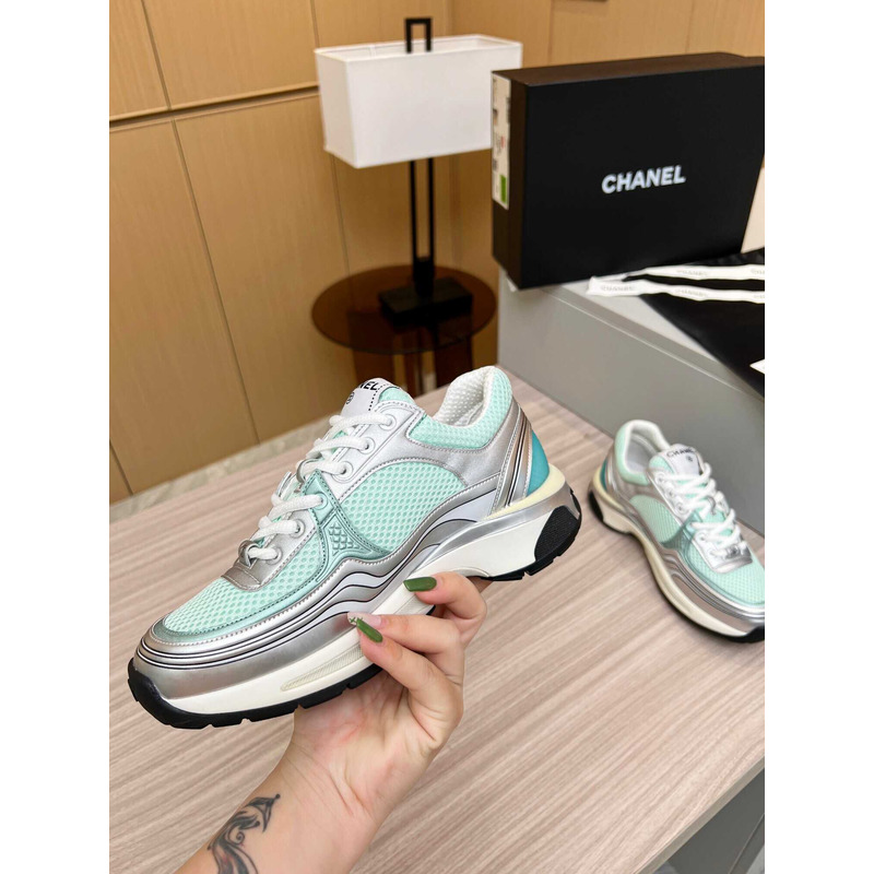 Ch*el sneakers silver&green