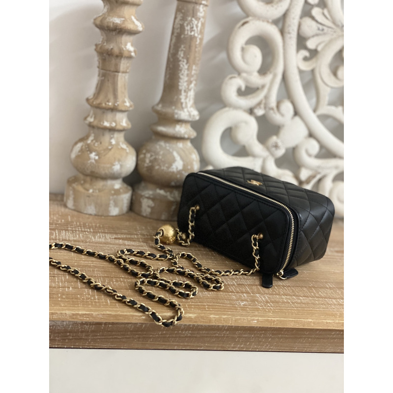 Ch*el black lambskin coco pearl crush vanity case
