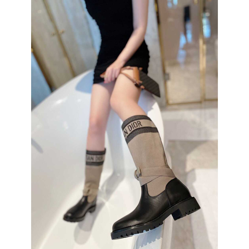 D*or d-major boot technical fabric calfskin taupe and black