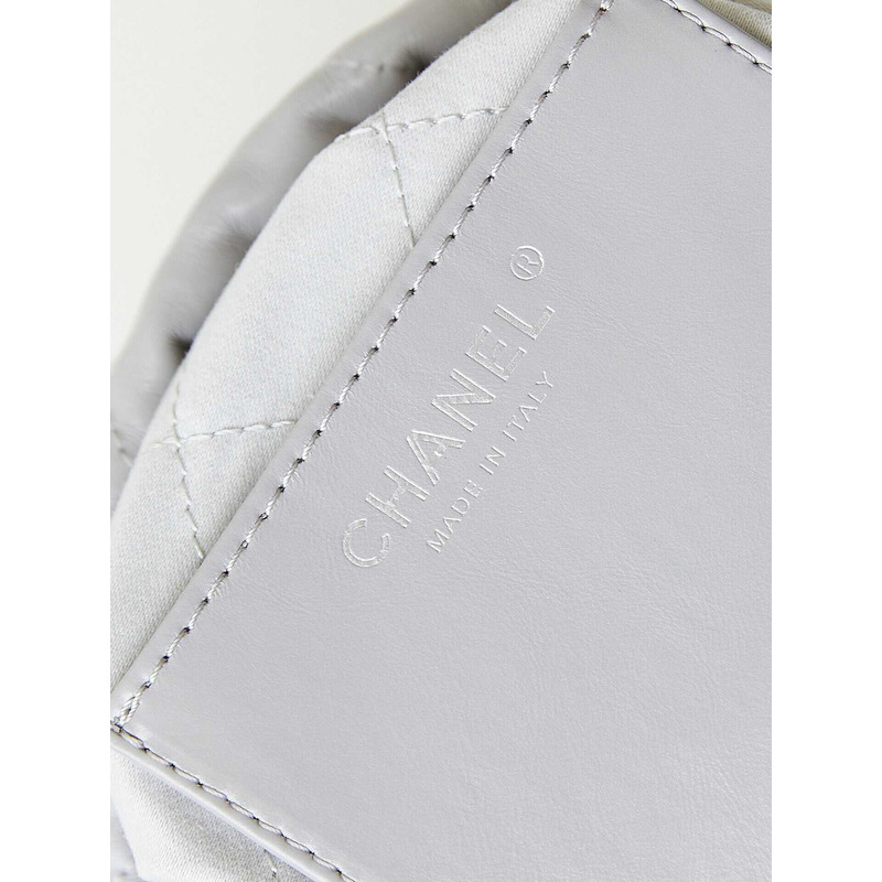 Ch*el 22 mini handbang shiny calfskin & gold-tone metal pale gray